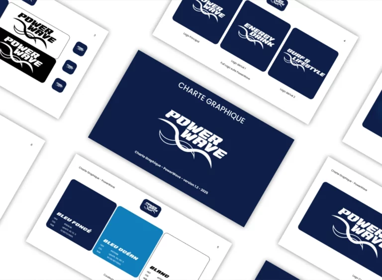 harte graphique du projet Powerwave avec jeux de couleurs et styles typographiques...
