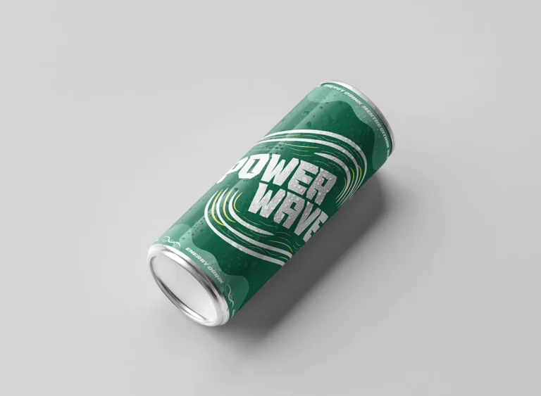 Visuel : une canette Powerwave goût menthe-citron posée sur fond blanc