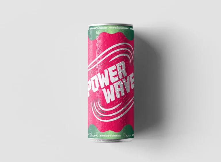 Visuel : canette Powerwave goût pastèque-kiwi posée sur fond blanc